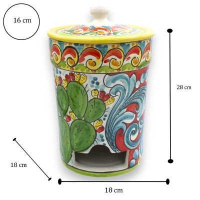 Pojemnik na kapsułki/podkładki, ceramika Caltagirone – wys. 28 x Ø 18 cm ok. Barokowy, wielokolorowy, wielokolorowy - 