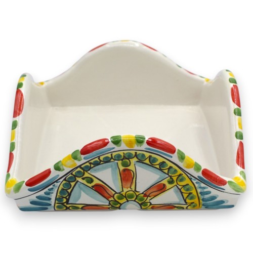 Servethouder, Caltagirone keramiek, ca. 20 x 20 x 9 cm hoog. Versierd met cactusvijg, wagenwiel en citroenen. - 