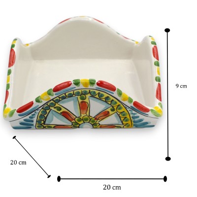 Servetthållare, Caltagirone keramik, ca 20 x 20 x 9 cm hög. Dekorerad med fikonkaktus, vagnshjul och citroner. - 