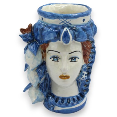 Cabezas de mujer sicilianas, de aprox. 15 cm de altura. Azul antiguo, con turbante y aplique de limón. - 