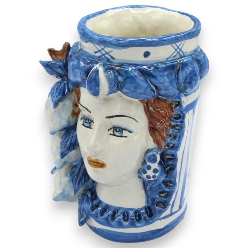 Cabezas de mujer sicilianas, de aprox. 15 cm de altura. Azul antiguo, con turbante y aplique de limón. - 