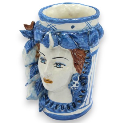 Cabezas de mujer sicilianas, de aprox. 15 cm de altura. Azul antiguo, con turbante y aplique de limón. - 