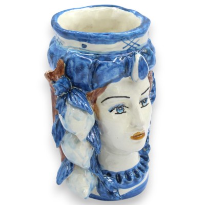 Cabezas de mujer sicilianas, de aprox. 15 cm de altura. Azul antiguo, con turbante y aplique de limón. - 