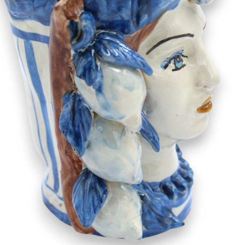 Cabezas de mujer sicilianas, de aprox. 15 cm de altura. Azul antiguo, con turbante y aplique de limón. - 