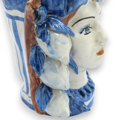 Cabezas de mujer sicilianas, de aprox. 15 cm de altura. Azul antiguo, con turbante y aplique de limón. - 