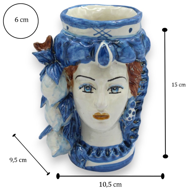 Cabezas de mujer sicilianas, de aprox. 15 cm de altura. Azul antiguo, con turbante y aplique de limón. - 