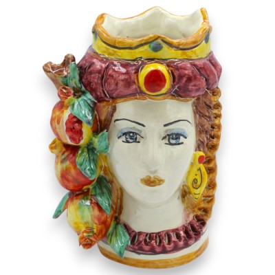 Teste di Donna Siciliana h 15 cm ca. Con Turbante e Applicazione di Melograni