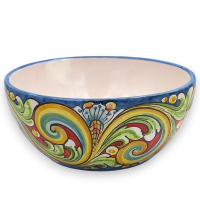 Salatschüssel/Spaghettischüssel, Caltagirone-Keramik, Ø ca. 30 cm, mehrfarbiges Barockdekor, blauer Hintergrund