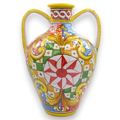 Vaso Quartara, h 35 x 25 cm ca. ceramica Caltagirone, decoro Carretto Siciliano