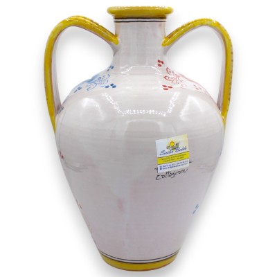 Vaso Quartara, h 35 x 25 cm ca. ceramica Caltagirone, decoro Carretto Siciliano