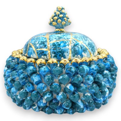Pot à biscuits Pigna, céramique de Caltagirone, Ø 22 cm environ. Turquoise et bleu sarcelle avec effet marbré, finition émaillée
