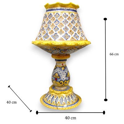 Lume Impero Traforato e Smerlato, h 65 cm ca. Ceramica Siciliana, decoro barocco e geometrico