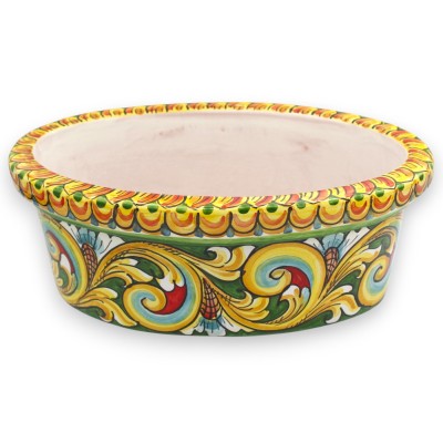 Oval vase, Caltagirone ceramic, approx. 35 x 22 x 14 cm, multi-coloured baroque decoration, green background