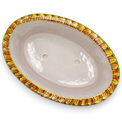 Ovale vaas, Caltagirone keramiek, ca. 35 x 22 x 14 cm, veelkleurige barokdecoratie, groene achtergrond