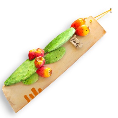 Tegola Gigante 100% Artigianale, h 50 x 20 cm ca. Applicazioni Pale di Ficodindia con frutti