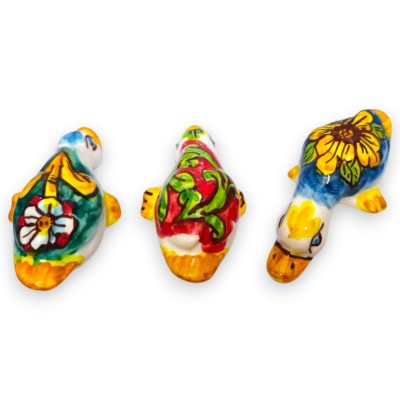Pato de cabeça para baixo, "La Curtigghiara", cerâmica de Caltagirone - C 8 x A 3,5 cm aprox. Decorações e cores aleatórias (1 u