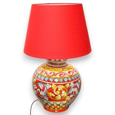 Lámpara curva o esférica, cerámica de Caltagirone, aprox. 65 x 40 cm. Carro siciliano y decoración barroca.