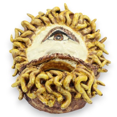 Polyphemus Face Mask, Mythological Figure, approx. 30 x 20 cm. With Applications, Caltagirone Ceramics
