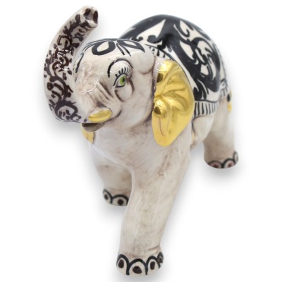 Lyckoelefant, Caltagirone Keramik, 2 storlekar (1 enhet) 1600-talsdekoration, 24k rent guld emaljdetaljer