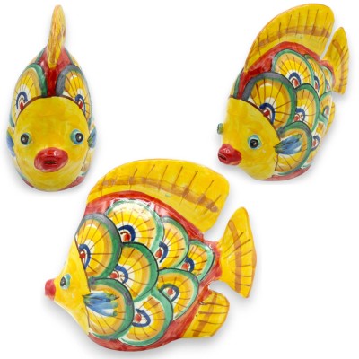 Aquário de cerâmica Caltagirone, aprox. 14 x 15 cm, decoração de cauda de pavão, fundo amarelo