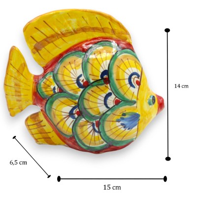 Aquarium en céramique de Caltagirone, environ 14 x 15 cm, décor queue de paon, fond jaune