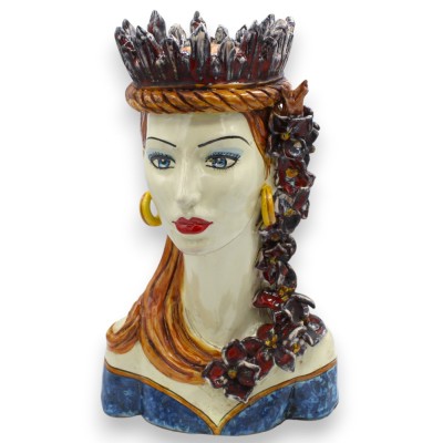 Busto de mulher, cerâmica de Caltagirone, aprox. 35 cm de altura. Rainha Escarlate, com coroa e apliques.