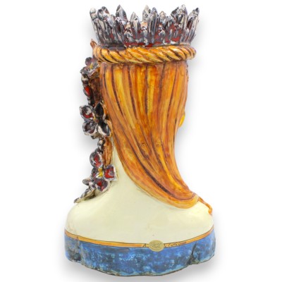 Busto de mulher, cerâmica de Caltagirone, aprox. 35 cm de altura. Rainha Escarlate, com coroa e apliques.