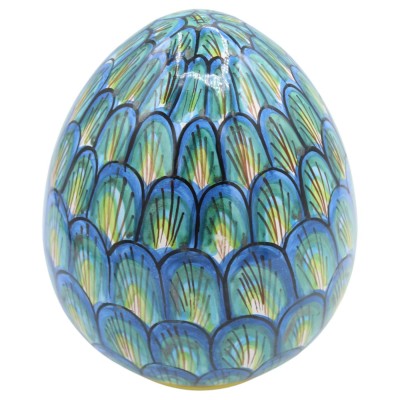 Ovo de cerâmica Caltagirone - h 20 x 14 cm aprox. (1 unidade) duas opções de decoração, modelo cauda de pavão