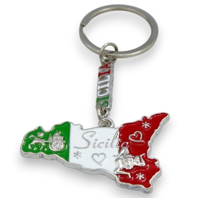 Resin key ring in the shape of Sicily, with the names of the cities - h approx. 8 cm. (1pc) MD3