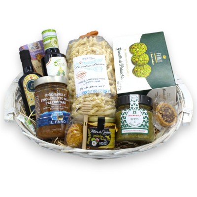 Cesta de regalo con productos típicos sicilianos, "Aromas de mi tierra"