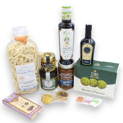 Cesta de regalo con productos típicos sicilianos, "Aromas de mi tierra"