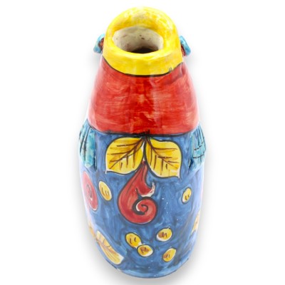 Cabeza de pez de cerámica de Caltagirone, para colgar o colocar de pie, aprox. 20 x 16 cm, decoración barroca y hojas, fondo azu