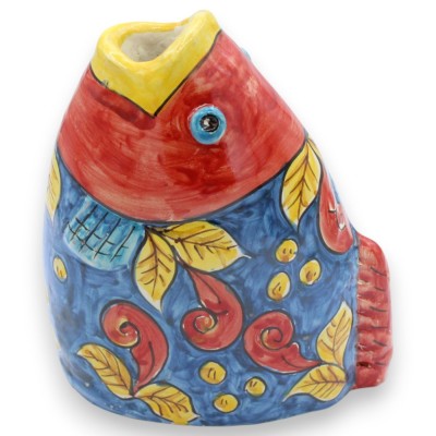 Cabeza de pez de cerámica de Caltagirone, para colgar o colocar de pie, aprox. 20 x 16 cm, decoración barroca y hojas, fondo azu