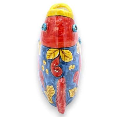 Cabeza de pez de cerámica de Caltagirone, para colgar o colocar de pie, aprox. 20 x 16 cm, decoración barroca y hojas, fondo azu