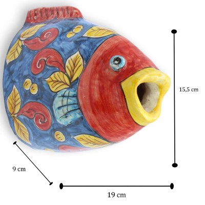 Cabeza de pez de cerámica de Caltagirone, para colgar o colocar de pie, aprox. 20 x 16 cm, decoración barroca y hojas, fondo azu