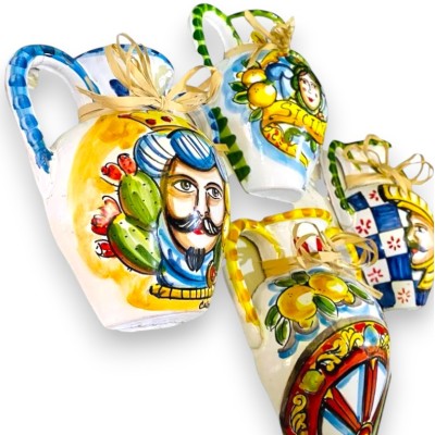 Halbe Quartara / Hängeamphore, Caltagirone-Keramik - Drei Größenoptionen (1 Einheit) zufällige Dekoration