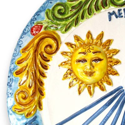 Meridiana in ceramica Caltagirone, due opzioni misura (1Unità) decori a rilievo con Sole e Luna