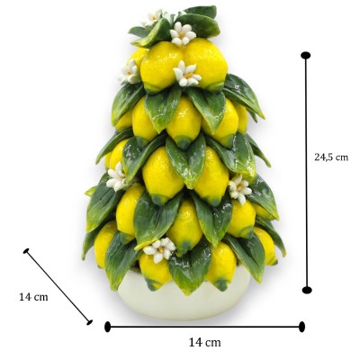 Citronpyramid i fin keramik, ca 25 x 14 cm hög. Apelsinblomsblad och blommor.