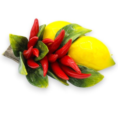 Paket med komposition av 2 Maxi Citroner och Chilipeppar, h 28 x 19 cm ca. Fin keramik