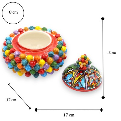 Kakburk i tallkotte, Caltagirone keramik, ca Ø 17 cm. Modern och flerfärgad dekoration.