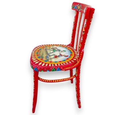 Chaise vintage sicilienne en bois, 100% faite main, décorée à la main, h 87 x 40 cm environ, décoration Battle Paladini.