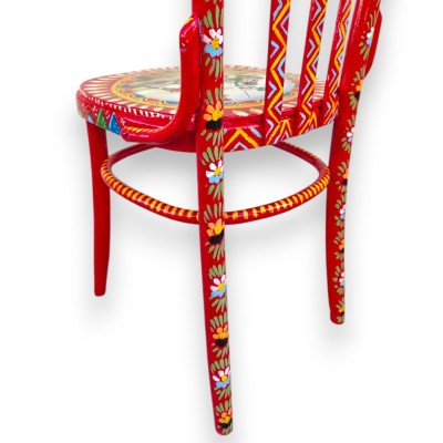 Chaise vintage sicilienne en bois, 100% faite main, décorée à la main, h 87 x 40 cm environ, décoration Battle Paladini.