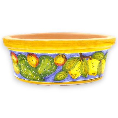 Cassetta vaso ovale, pregiata Ceramica Siciliana, 2 Misure (1Unità) decoro ficodindia e Limoni su fondo Blu