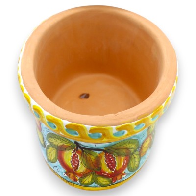 Oval vase box, fine Sicilian ceramic, 2 size options (1 unit) with pomegranate and prickly pear decoration, turquoise background