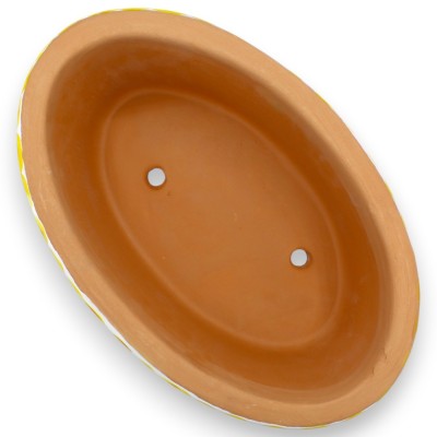 Oval vase box, fine Sicilian ceramic, 2 size options (1 unit) with pomegranate and prickly pear decoration, turquoise background