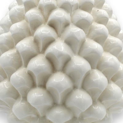 Pigna Ceramica Caltagirone con Base decorata, Bianco - Varie misure (1Unità) decoro petali e treccia, bordo rosso