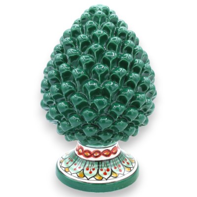 Caltagirone keramische dennenappel met versierde voet, groen - verschillende maten (1 stuk) Bloemblaadjes- en vlechtdecoratie
