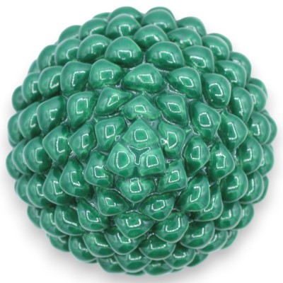 Caltagirone keramische dennenappel met versierde voet, groen - verschillende maten (1 stuk) Bloemblaadjes- en vlechtdecoratie