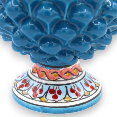 Piña de cerámica Caltagirone con base decorada, azul antiguo - Varios tamaños (1 unidad) Decoración de pétalos y trenza