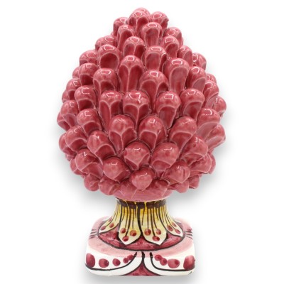 Pigna Ceramica Caltagirone con Base quadrata decorata, Rosa Antico - Varie misure (1Unità) Decoro Floreale